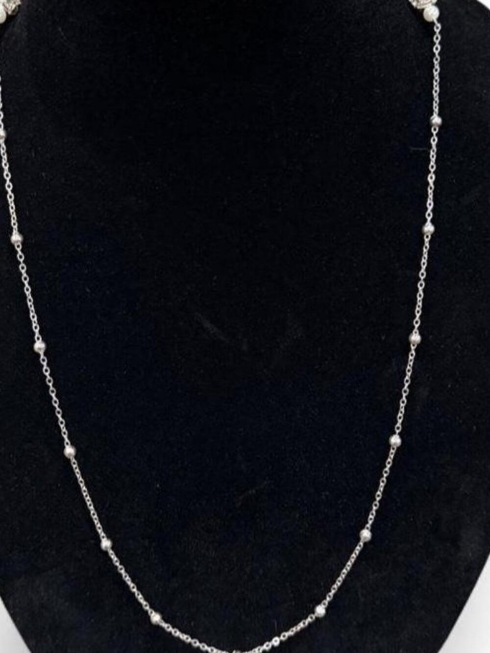 Silver Floral Beaded Chain Necklace